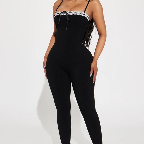 Just So Sweet Ribbed Jumpsuit - Black - Picture 1 of 1